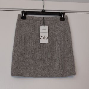 ZARA Heather Taupe Ribbed Knit Mini Skirt Medium New with Tags